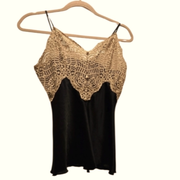 Vintage Y2K XS Top Lace Embellished Satin Camisole Sleeveless Black Button Front - Picture 1 of 6